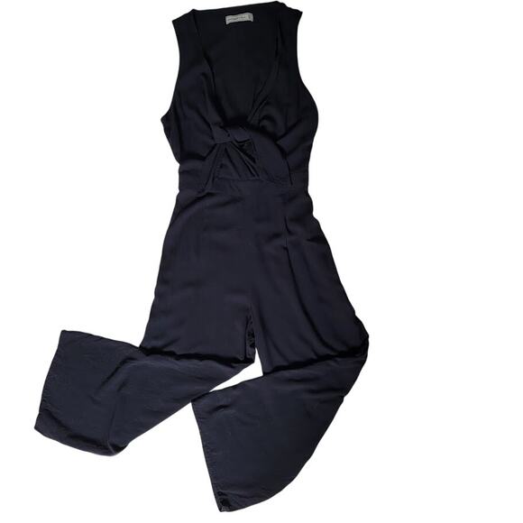 Abercrombie & Fitch Black Jumpsuit Medium Tie Front Elastic Waist Flowy Boho - Picture 2 of 9